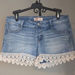 LEI Blue Jean Shorts with Lace Trim Size 9